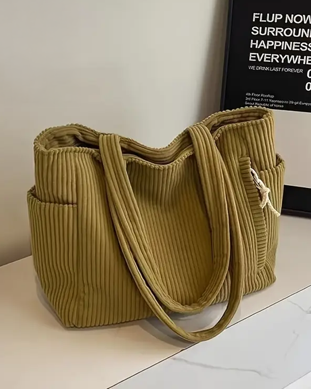 Inès | Sac cabas côtelé avec cordon de serrage