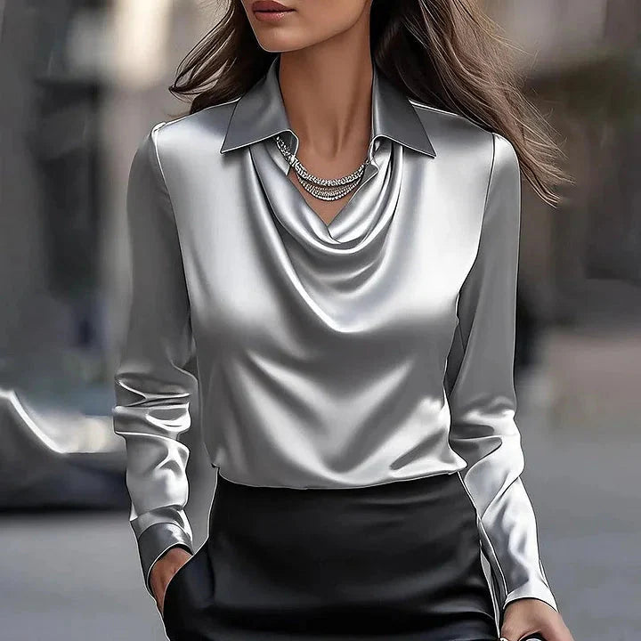 Élodie - Blouse Satinée Drapée Fleurie