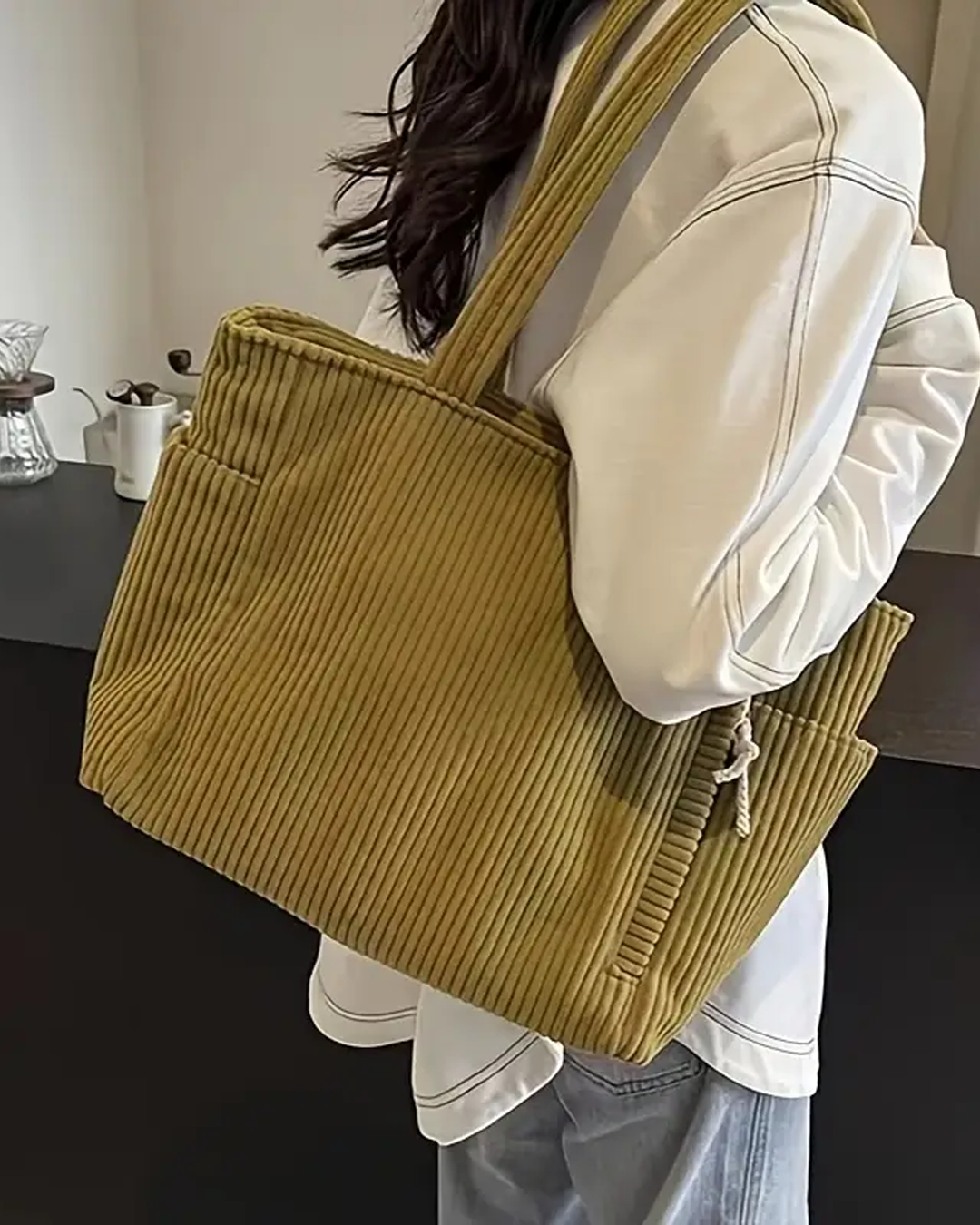 Inès | Sac cabas côtelé avec cordon de serrage