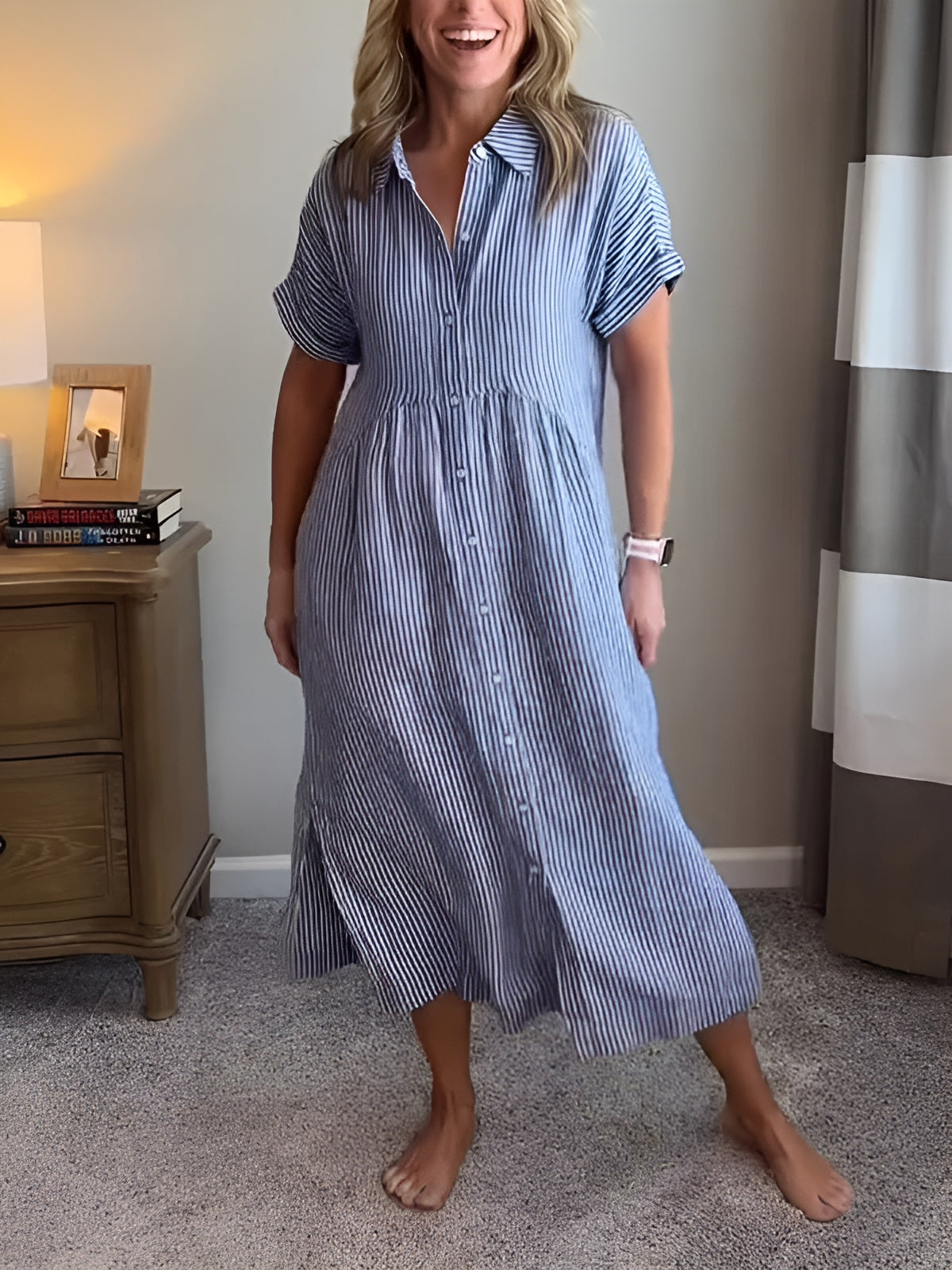 Lunara – Robe chemise rayée décontractée