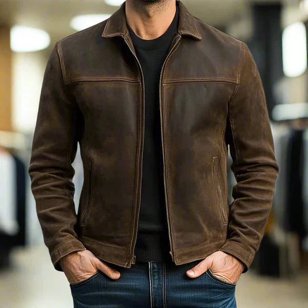 André | Veste en cuir intemporelle à fermeture zippée