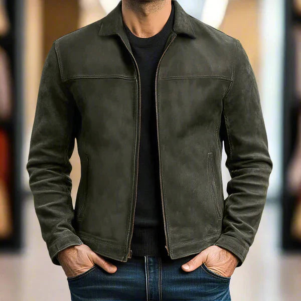 André | Veste en cuir intemporelle à fermeture zippée