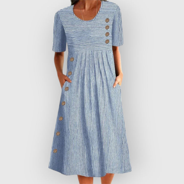 Élise – Robe midi rayée en coton doux