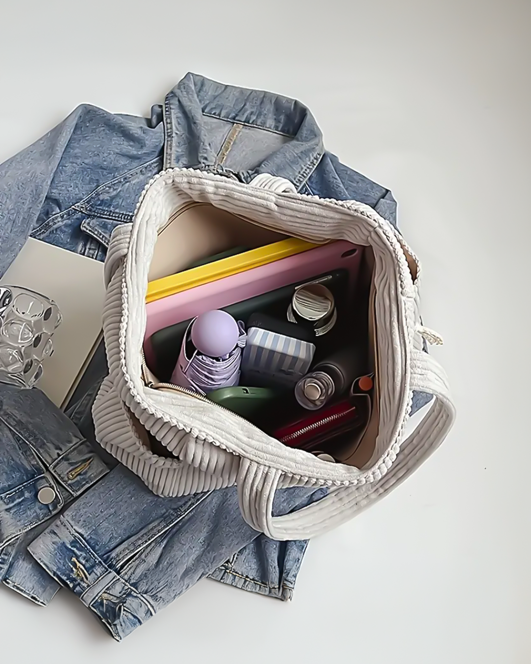 Inès | Sac cabas côtelé avec cordon de serrage