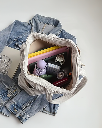 Inès | Sac cabas côtelé avec cordon de serrage