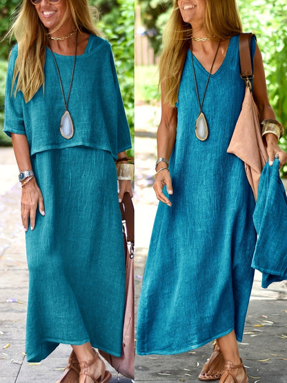 Aurélie – Robe Longue en Lin Deux-en-Un