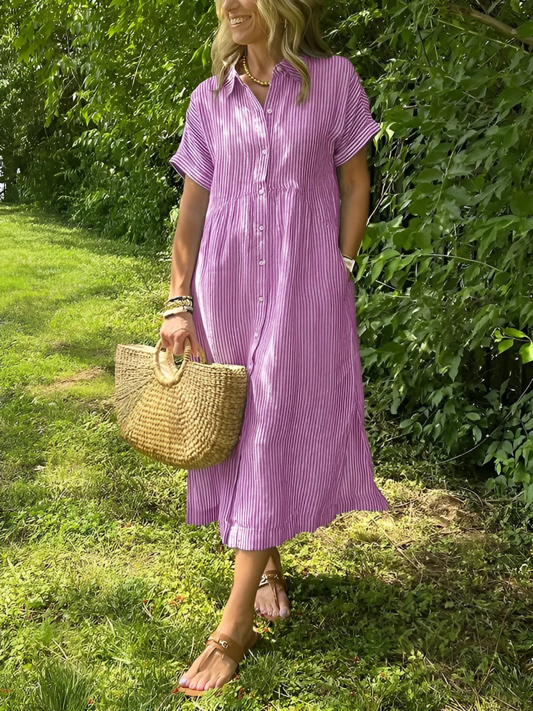 Lunara – Robe chemise rayée décontractée